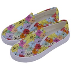 Abstract Flowers And Circle Kids  Canvas Slip Ons by DinzDas