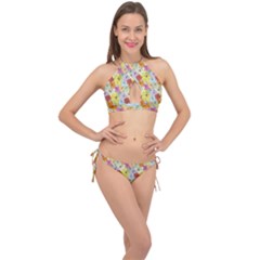 Abstract Flowers And Circle Cross Front Halter Bikini Set by DinzDas
