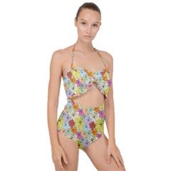Abstract Flowers And Circle Scallop Top Cut Out Swimsuit by DinzDas