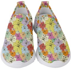 Abstract Flowers And Circle Kids  Slip On Sneakers by DinzDas