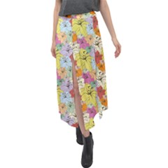 Abstract Flowers And Circle Velour Split Maxi Skirt by DinzDas