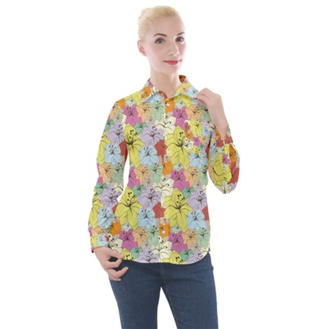 Abstract Flowers And Circle Women s Long Sleeve Pocket Shirt by DinzDas