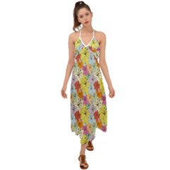 Abstract Flowers And Circle Halter Tie Back Dress  by DinzDas