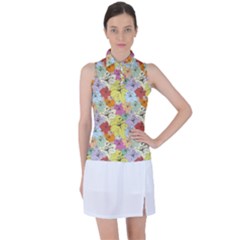 Abstract Flowers And Circle Women s Sleeveless Polo Tee by DinzDas