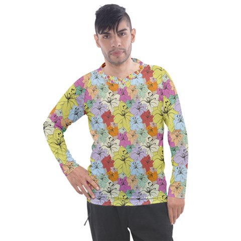 Abstract Flowers And Circle Men s Pique Long Sleeve Tee by DinzDas