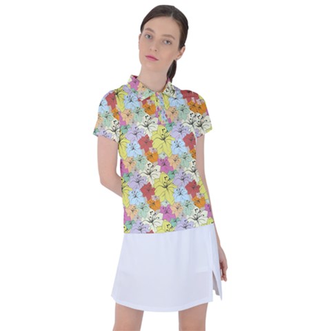 Abstract Flowers And Circle Women s Polo Tee by DinzDas