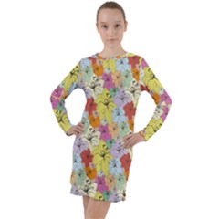 Abstract Flowers And Circle Long Sleeve Hoodie Dress by DinzDas