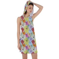 Abstract Flowers And Circle Racer Back Hoodie Dress by DinzDas