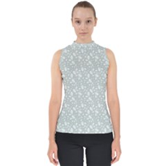 Abstract Flowers And Circle Mock Neck Shell Top by DinzDas