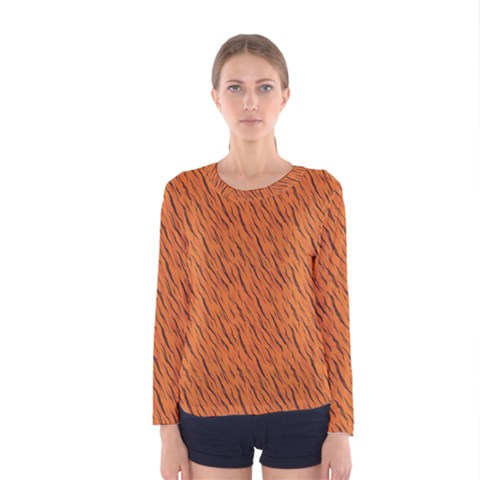 Animal Skin - Lion And Orange Skinnes Animals - Savannah And Africa Women s Long Sleeve Tee by DinzDas