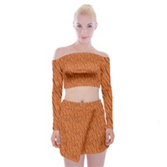 Animal Skin - Lion And Orange Skinnes Animals - Savannah And Africa Off Shoulder Top With Mini Skirt Set by DinzDas