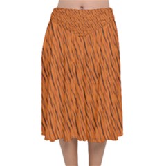 Animal Skin - Lion And Orange Skinnes Animals - Savannah And Africa Velvet Flared Midi Skirt by DinzDas