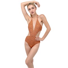 Animal Skin - Lion And Orange Skinnes Animals - Savannah And Africa Plunging Cut Out Swimsuit by DinzDas