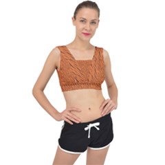 Animal Skin - Lion And Orange Skinnes Animals - Savannah And Africa V-back Sports Bra by DinzDas