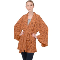 Animal Skin - Lion And Orange Skinnes Animals - Savannah And Africa Long Sleeve Velvet Kimono  by DinzDas