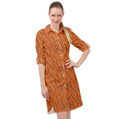 Animal Skin - Lion And Orange Skinnes Animals - Savannah And Africa Long Sleeve Mini Shirt Dress by DinzDas