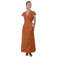 Animal Skin - Lion And Orange Skinnes Animals - Savannah And Africa Flutter Sleeve Maxi Dress by DinzDas