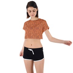 Animal Skin - Lion And Orange Skinnes Animals - Savannah And Africa Tie Back Short Sleeve Crop Tee by DinzDas