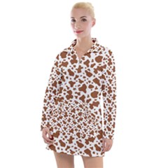 Animal Skin - Brown Cows Are Funny And Brown And White Women s Long Sleeve Casual Dress by DinzDas