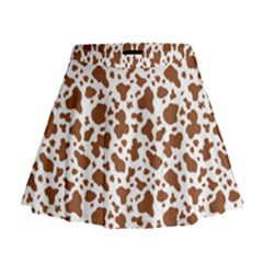 Animal Skin - Brown Cows Are Funny And Brown And White Mini Flare Skirt by DinzDas