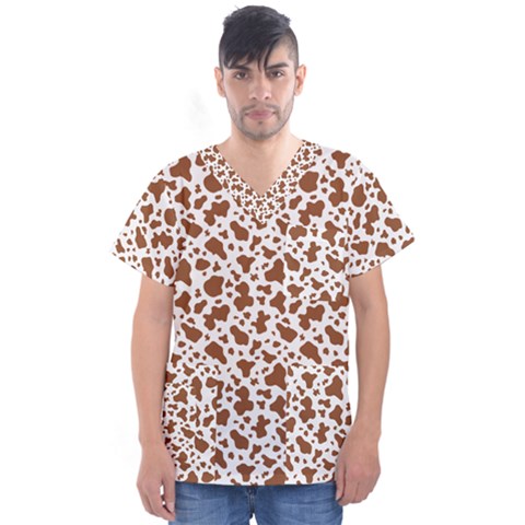 Animal Skin - Brown Cows Are Funny And Brown And White Men s V-neck Scrub Top by DinzDas