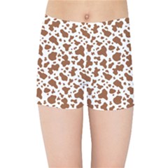 Animal Skin - Brown Cows Are Funny And Brown And White Kids  Sports Shorts by DinzDas