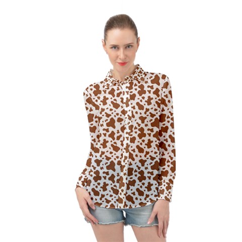 Animal Skin - Brown Cows Are Funny And Brown And White Long Sleeve Chiffon Shirt by DinzDas