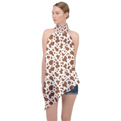 Animal Skin - Brown Cows Are Funny And Brown And White Halter Asymmetric Satin Top by DinzDas