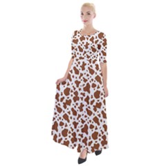 Animal Skin - Brown Cows Are Funny And Brown And White Half Sleeves Maxi Dress by DinzDas