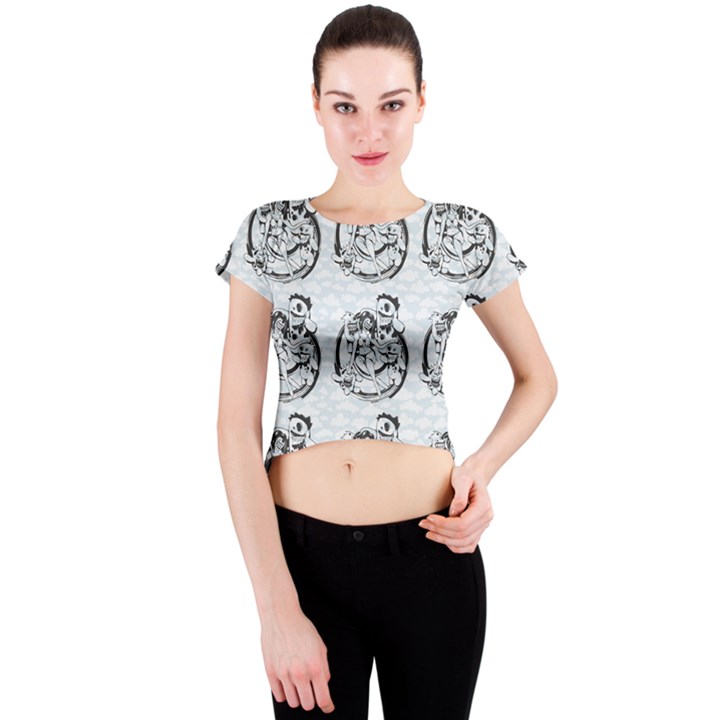 Monster Party - Hot Sexy Monster Demon With Ugly Little Monsters Crew Neck Crop Top