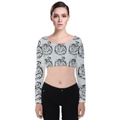 Monster Party - Hot Sexy Monster Demon With Ugly Little Monsters Velvet Long Sleeve Crop Top by DinzDas