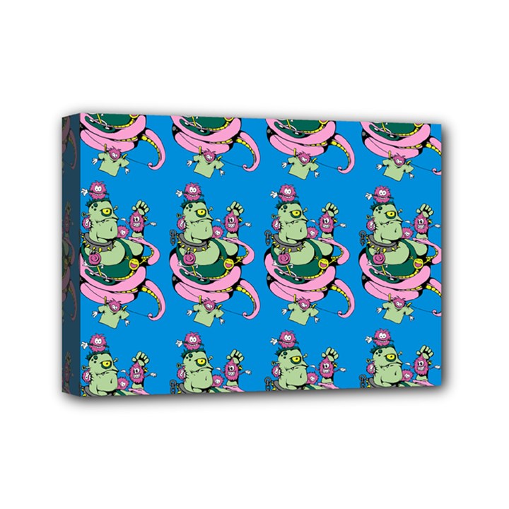 Monster And Cute Monsters Fight With Snake And Cyclops Mini Canvas 7  x 5  (Stretched)