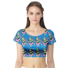 Monster And Cute Monsters Fight With Snake And Cyclops Short Sleeve Crop Top by DinzDas