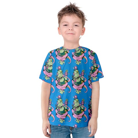 Monster And Cute Monsters Fight With Snake And Cyclops Kids  Cotton Tee by DinzDas