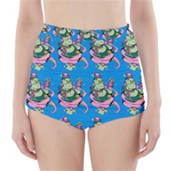 Monster And Cute Monsters Fight With Snake And Cyclops High-waisted Bikini Bottoms by DinzDas