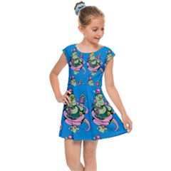 Monster And Cute Monsters Fight With Snake And Cyclops Kids  Cap Sleeve Dress by DinzDas