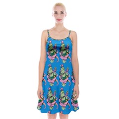Monster And Cute Monsters Fight With Snake And Cyclops Spaghetti Strap Velvet Dress by DinzDas