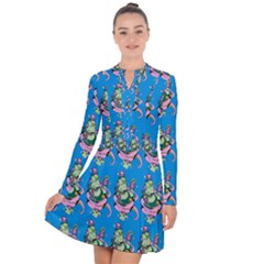 Monster And Cute Monsters Fight With Snake And Cyclops Long Sleeve Panel Dress by DinzDas