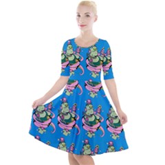 Monster And Cute Monsters Fight With Snake And Cyclops Quarter Sleeve A-line Dress by DinzDas