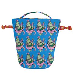 Monster And Cute Monsters Fight With Snake And Cyclops Drawstring Bucket Bag by DinzDas