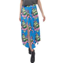 Monster And Cute Monsters Fight With Snake And Cyclops Velour Split Maxi Skirt by DinzDas