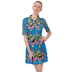 Monster And Cute Monsters Fight With Snake And Cyclops Belted Shirt Dress by DinzDas