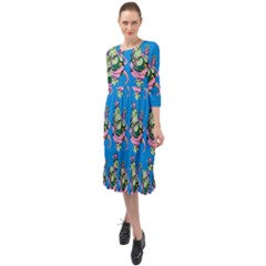 Monster And Cute Monsters Fight With Snake And Cyclops Ruffle End Midi Chiffon Dress by DinzDas