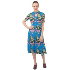 Monster And Cute Monsters Fight With Snake And Cyclops Keyhole Neckline Chiffon Dress by DinzDas