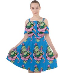 Monster And Cute Monsters Fight With Snake And Cyclops Cut Out Shoulders Chiffon Dress by DinzDas