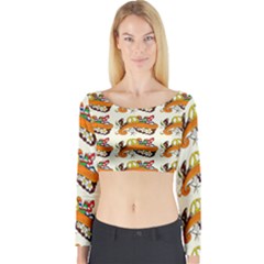 Love And Flowers And Peace Fo All Hippies Long Sleeve Crop Top by DinzDas