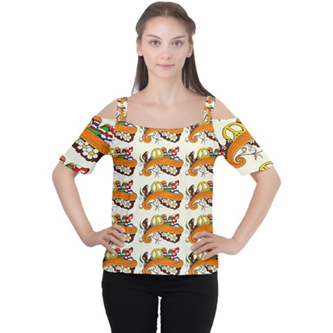 Love And Flowers And Peace Fo All Hippies Cutout Shoulder Tee by DinzDas