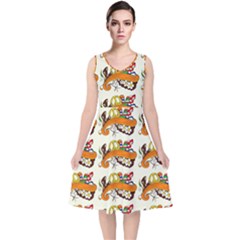 Love And Flowers And Peace Fo All Hippies V-neck Midi Sleeveless Dress  by DinzDas