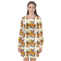 Love And Flowers And Peace Fo All Hippies Long Sleeve Chiffon Shift Dress  by DinzDas