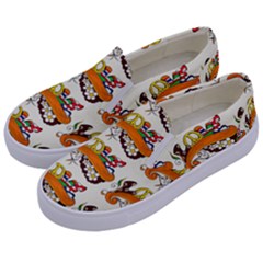 Love And Flowers And Peace Fo All Hippies Kids  Canvas Slip Ons by DinzDas